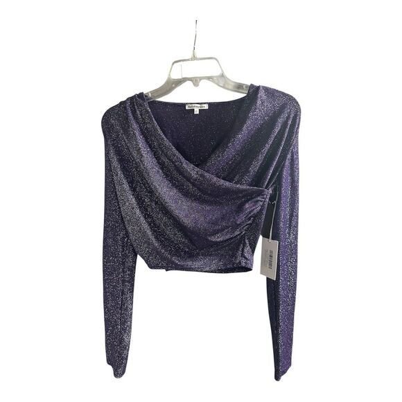 NWT REFORMATION METALLIC HERRON KNIT LONG SLEEVE WRAP TOP Purple Size M Midnight - Picture 1 of 7